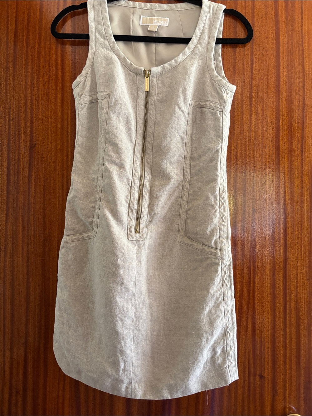 Michael Kors Beige Sleeveless Zip-Front Mini Dress